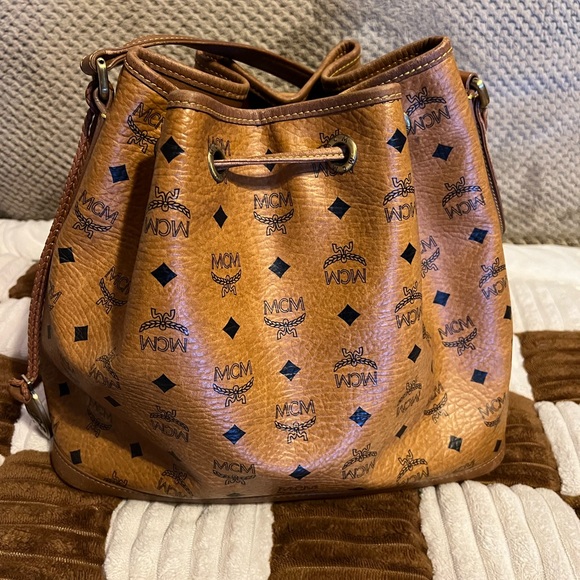 MCM Cognac Visetos Drawstring Bucket Bag - Picture 2 of 14